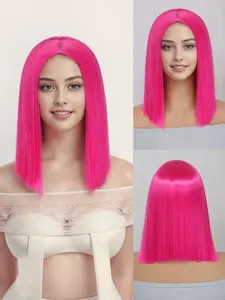 Cosplay Wig Hot pink Green Pink Black 12inch  Synthetic Hair Wig high temperature short Hair for women Middle part straight hair wig holiday Daily Fashion Style Synthetic Hair wig Woven hair wig for Halloween and Christmas