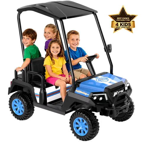 #ChristmasGifts LIGIANT 4-Seater Kids Golf Cart Ride on Wheels, 24V 4WD R9 Ride-on Toy Car, Cool Gifts for Kids with Remote Control, Detachable Awning, Spring Suspension, Music, Story, Power Display, Built for Grassy Adventures