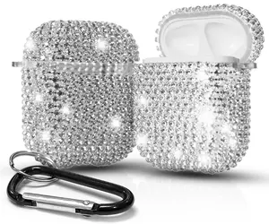 Rhinestone Case Chic Diamond Bling Cover with Shimmering/Shining Crystals and Carabiner Keychain Clip for Apple Airpods Console