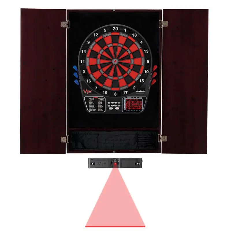 Viper Metropolitan Mahogany Soft Tip Dartboard Cabinet, 797 Electronic Dartboard, and Dart Laser Line