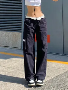 Women's Straight Leg Multi-Pocket Hiking Pants, Foldable Waistband, Comfortable Durable Outdoor Clothing, Perfect for Hiking Adventures