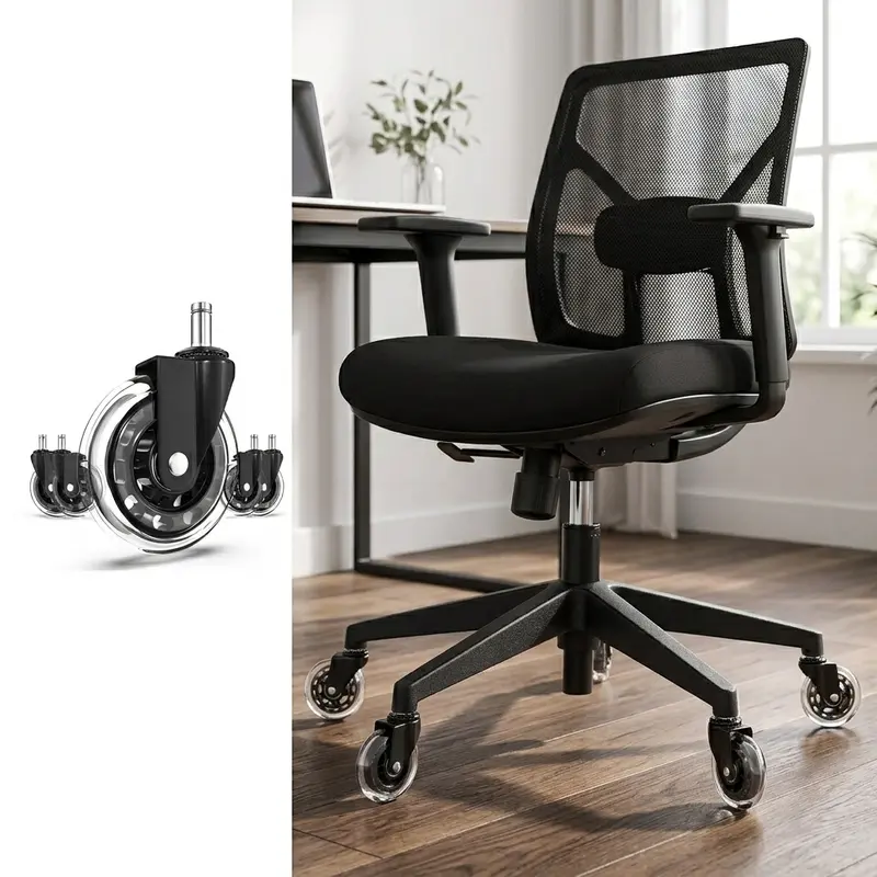 Office Chair Wheels Replacement Swivel Caster Set (5-Piece), 3" Rollerblade-Style Heavy-Duty Casters with Easy Installation, Universal Fit, Wear-Resistant Core Shields Floors for Hardwood Floors & Carpet, Heavy-Duty Rubber Resists Daily Wear