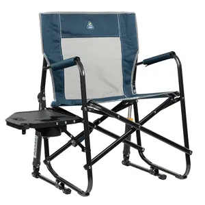 GCI Outdoor Freestyle Rocker with Side Table Foldable Rocking Camp Chair, Heathered Indigo