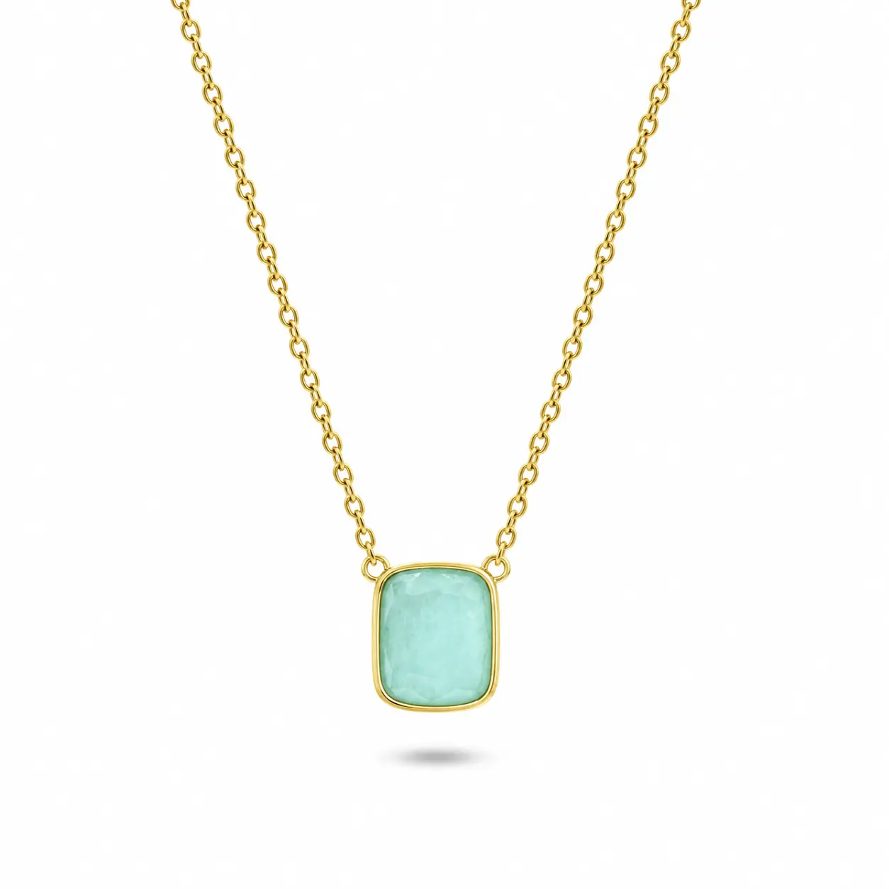 Sea Glass Cushion Necklace | Blue Green Stone Necklace in Sterling Silver or 14k Gold Plated Sterling Silver