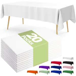 Plastic table cloth 20 packs decorative table cloth for rectangle table tablecloth disposable plastic tablecloth for parties leakproof white