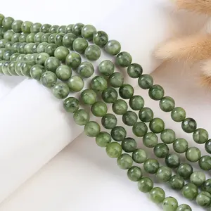 Natural Green NanFang Jade Gemstone Smooth Round Loose Beads 15.5 Inches Long AAA Quality for DIY Jewelry Making Bracelet Necklace Earrings Semi Precious Stone Spacer Beads 4mm-10mm Sizes