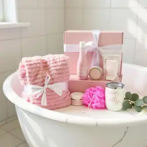 Imperical Beauty Pink Spa Gift Box for Women – Vanilla Scented Self Care Package with Candle, 12oz Tumbler with Metal Straw, Fuzzy Blanket, Bubble Bath, Body Butter, Pink Loofah & Fizzy Powder – Birthday Gift Set