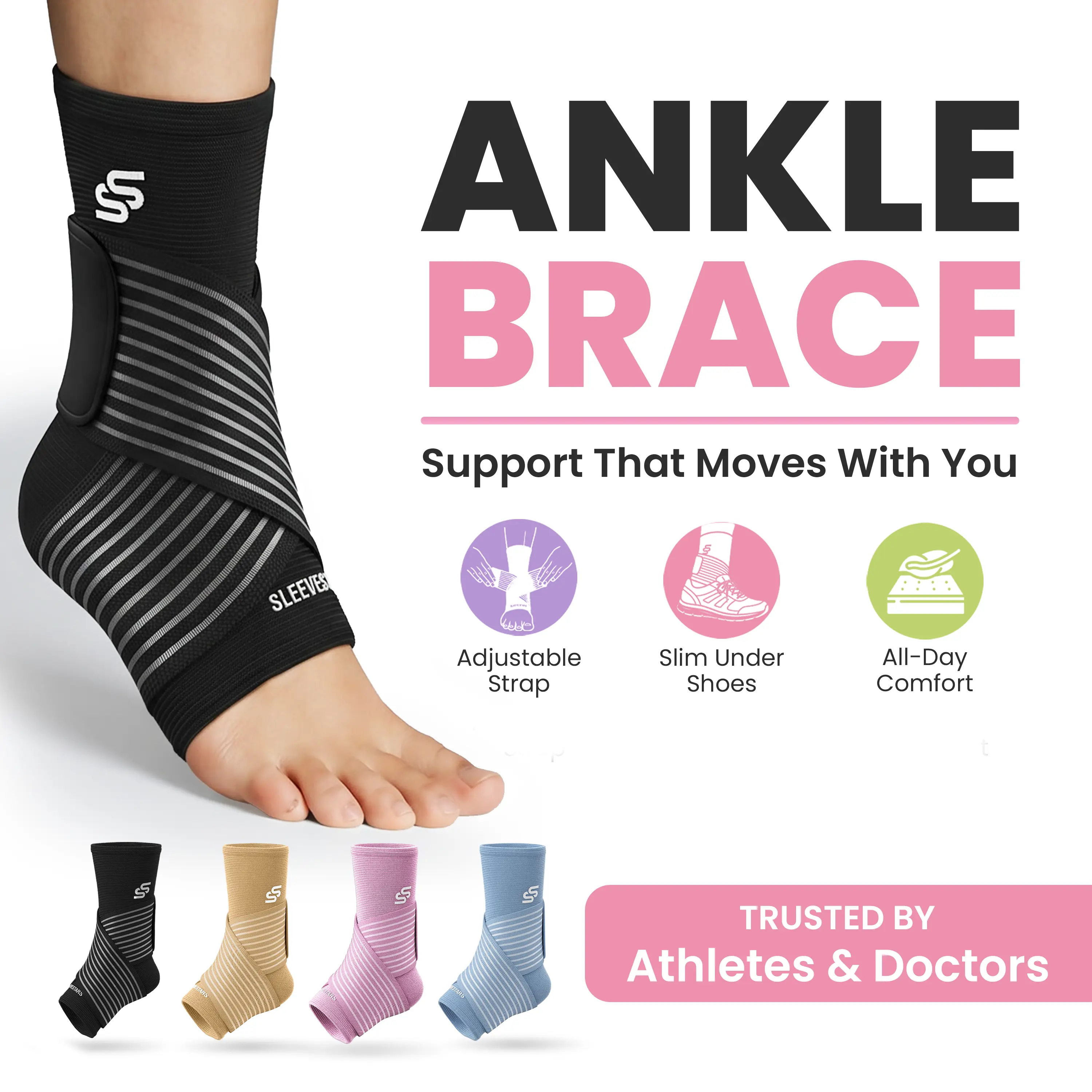 Ankle Brace for Pain Relief | Stops Sprain Pain Fast • Stabilizes Weak Ankles • Plantar Fasciitis & Achilles Support Sleeve Stars Tool