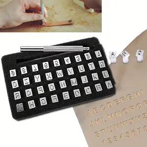 36Pcs Leathercarft Stamping Tool Set, 26 Letters Alphabet & 10 Numbers Stamps Steel Punch Tool 6mm+1 Stamping Handle for Leather Craft - Home Improvement.