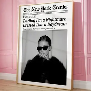 Trendy Newspaper Print, New York Times Wall Art, Woman Fashion Print, Retro Magazine Poster, Vintage Bar Cart Print, Girl Dorm Room Decor