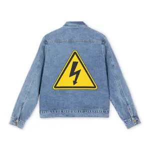 High Voltage Warning Symbol Denim Jacket | Lightning Bolt Back Patch