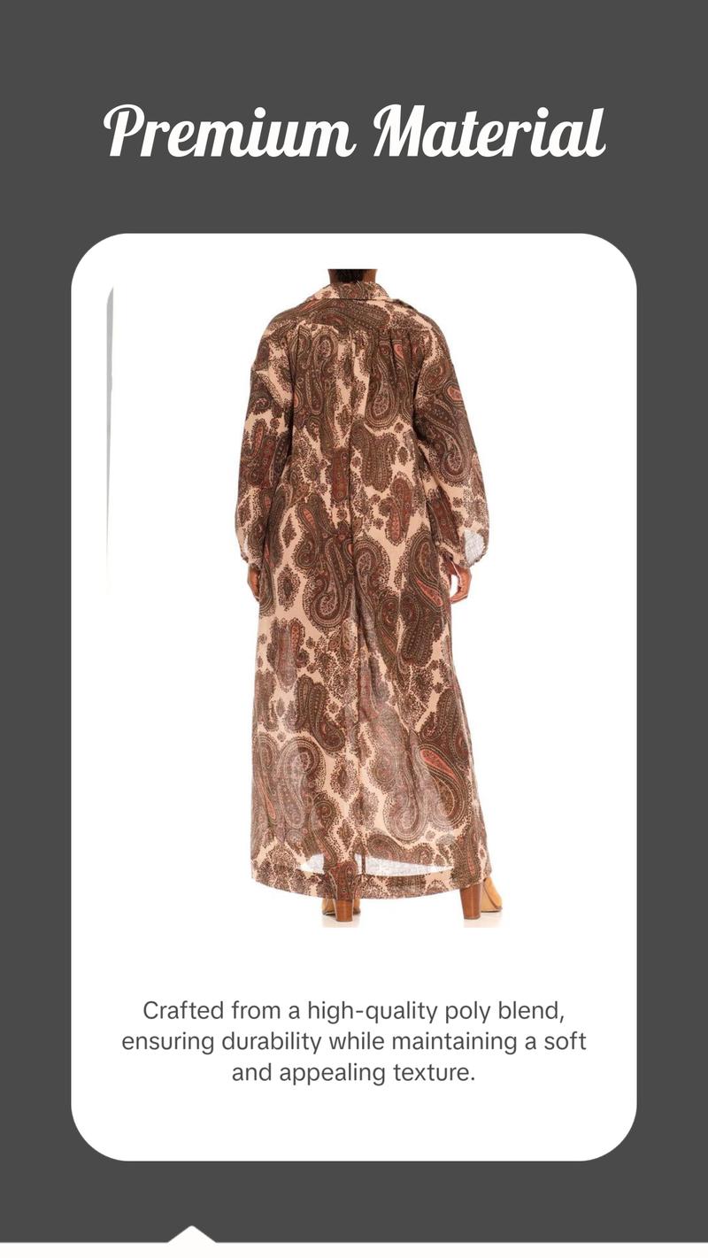 1970S GLORIA VANDERBIL Cream & Olive Green Paisley Poly Blend Boho Shirt Dress With Belt