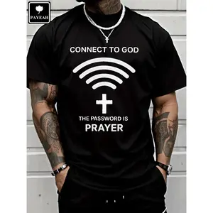 PAYEAH Connect To God The Password Is Prayer T-Shirt 100% Heavy Cotton Menswear Tops Streetwear Round Neck Short Sleeve Black Casual
