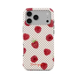 Darlingcase Raspberry Fruit iPhone Case for iPhone 17 Pro Max 16 Pro 15 14 13 12 11 8 7 X XS Max Coquette Preppy Strawberry Polka Dot Vintage Cream Aesthetic Design, Shockproof Drop-Proof Anti-Scratch Cover, Gift for Women Girls