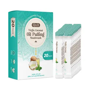 20 Pack Coconut Oil Pulling Travel Sachets with 7 Essential Oils and Vitamins for Happy Gums and Fresh Breath - Whitening Mouthwash for Oral Care