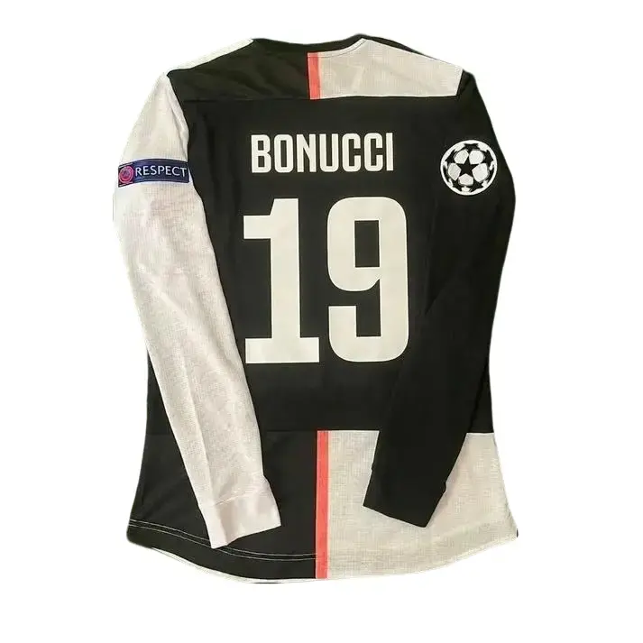 Bonucci 19- Long Sleeve 2019 2020 Retro White Black Jersey