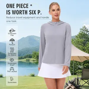 Women's UPF 50+ Sun Protection Hoodie Lightweight Long Sleeve Zip Up Jacket with Ponytail Hole for Outdoor Activities