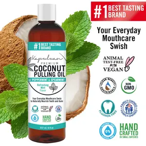 Kapuluan Refreshing Mint Coconut Pulling Oil, 8oz - Ayurvedic Non Medical Detoxifying Mouth Cleaner with Antibacterial Properties - Oral Daily Mouthwash