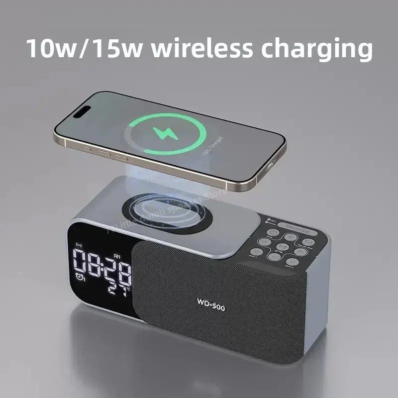 Portable Bluetooth Clock Speaker - Plastic, Rechargeable, Wireless Charging, TF Card Playback, FM Audio Input, LED Night Light, Built-in White Noise, Multiple Connection Options, Portable Speakers