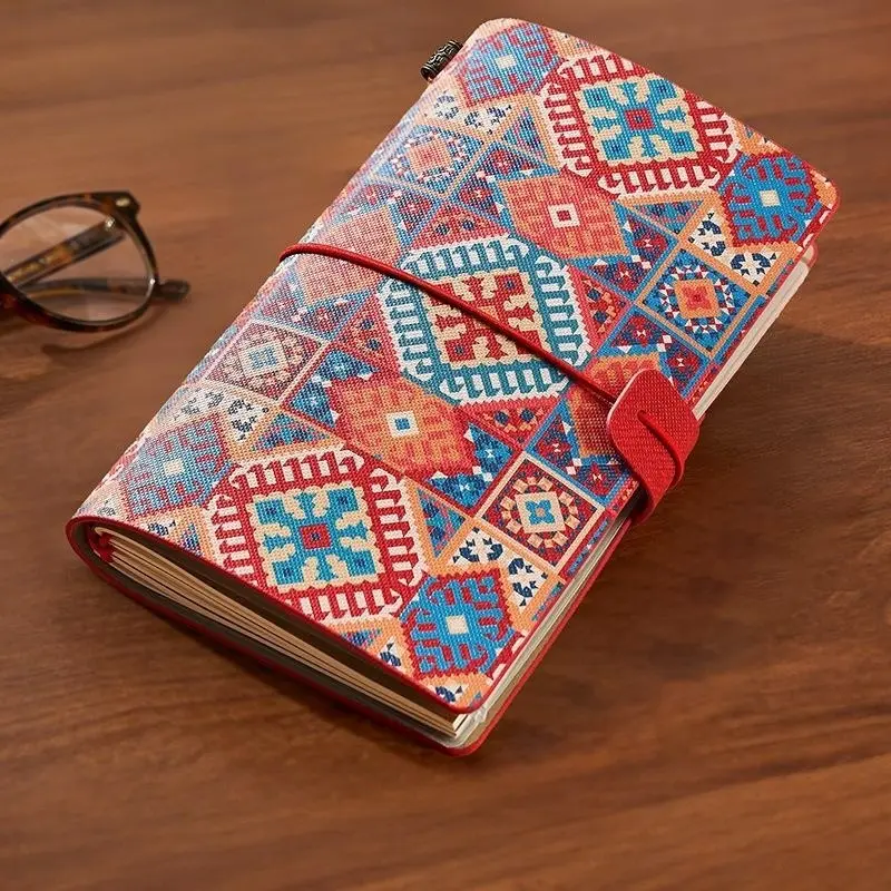 Portable A6 Ethnic Style Travel Notebook, PU Leather Cover with Multi-Functional Storage Bag, Student Office Stationery Notebook, travel diary notebook, Stationery Office Supplies, Travel Diary Journal