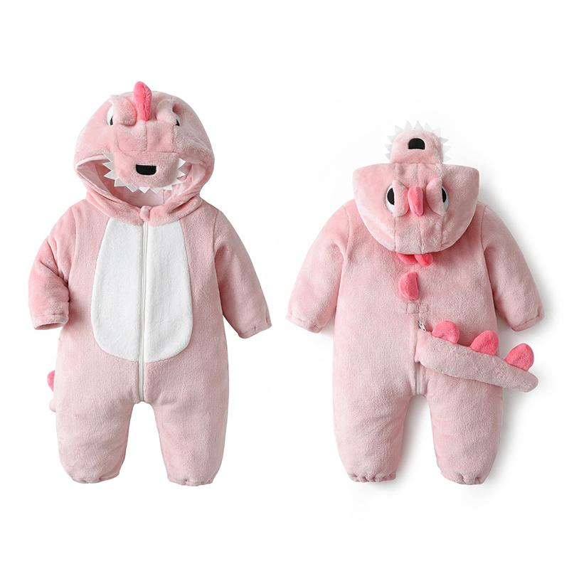 TONWHAR Multi Color Dinosaur Costumes for Children,Baby Soft Warm Halloween One Piece Pajamas,Unisex Baby Animal Onesie,Animal Costumes for Kids,Rose Pink Dinosaur Outfit for Toddler