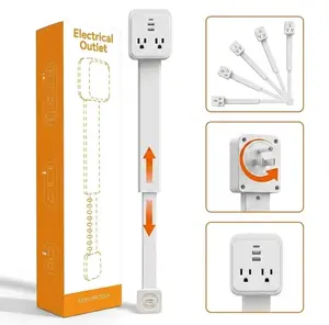 Outlet Electrical Extension Stick, Space-Saving Plug Extender with USB-C/A & 2 AC Outlets, Extendable 17-25.8" for Behind Couch, Nightstand & Desk, 180° Rotating Head, Surge Protector