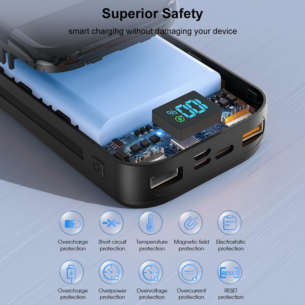 32000mAh Portable Charger with Built-in USB-C & Lightning Cables, 20W Fast Charging Power Bank, LED Display, Portable Battery Pack for iPhone 16/15/14, Samsung Galaxy, iPad & USB-C Devices