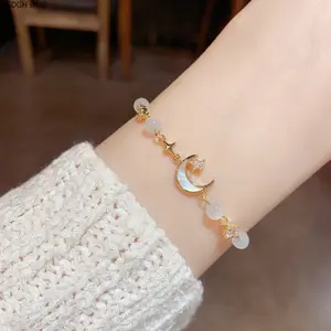 Minimalist Celestial Charm Bracelet - Moonstone Beads, Sparkling Star Accents, Adjustable Chain - Ideal for Layering, Bridal Stacks