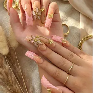 AVIARA Long Square 10pcs 3D  Handmade Acrylic Press On Nails Luxious Salon Quality Fake Nail detachable aqua nails