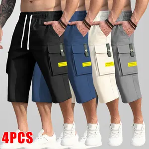 4 pcs men’s solid-color cargo shorts, lightweight stylish shorts with flap pockets; available in multiple colors; four-way stretch fabric with stretch; men’s outdoor work shorts; sports casual shorts, Father’s Day gift idea