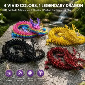 35.4 in Artistic Jointed Snake-Dragon Hybrid Sculpture, Glam Metal Printed 3D Fidget Figurine with Moveable Jointed Parts, Realistic Eyes, Desk Office Decor, Wedding Holiday Home Display Gift