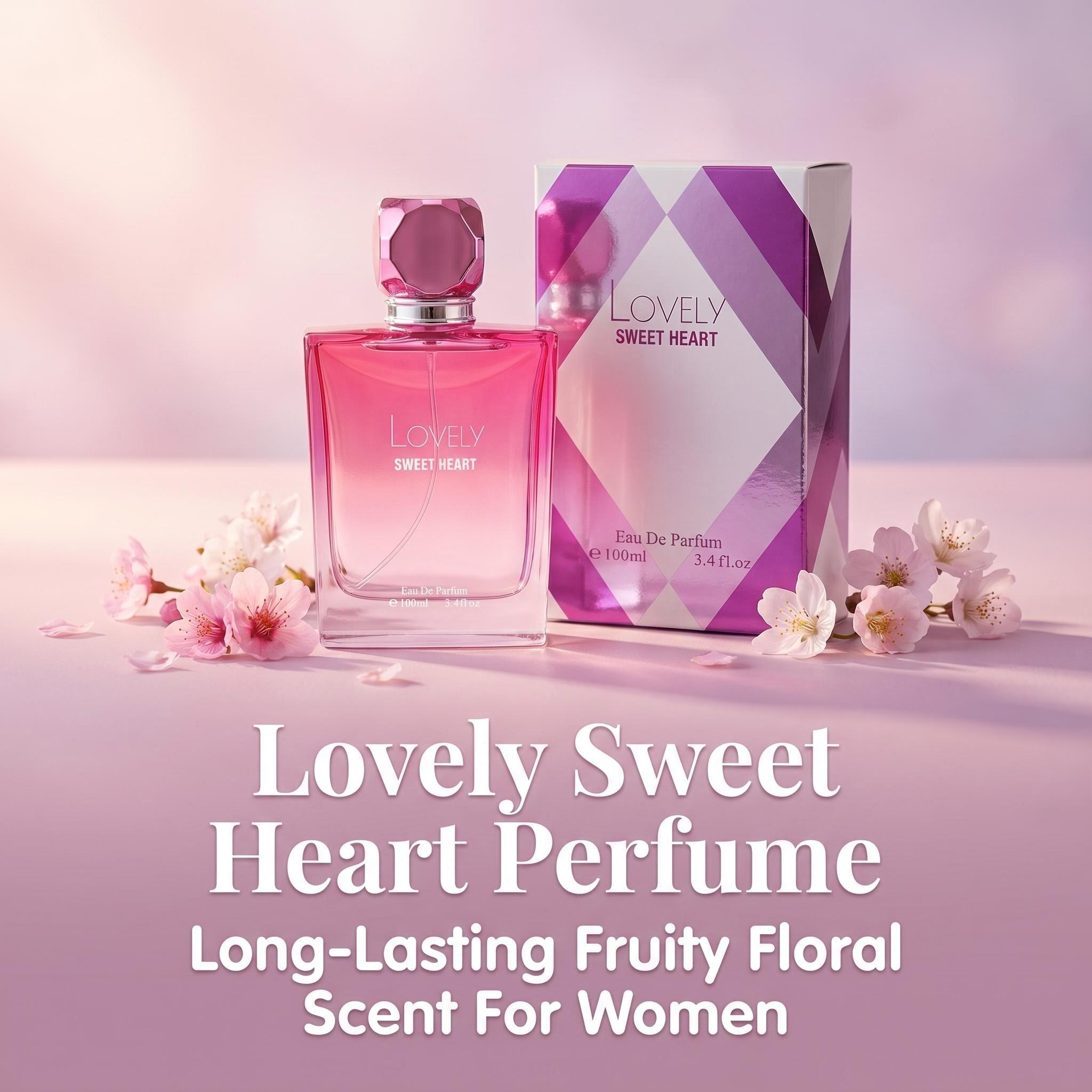 LOVELY SWEET HEART Unisex Eau de Parfum 100ml (3.4 fl.oz) Single Bottle - Sweet Floral Citrus Scent with Lychee Peach, Jasmine, Lily, Warm Amber Musk, Long-Lasting Elegant Cozy Women's Fragrance, Spray on Skin, Ideal Couple Gift