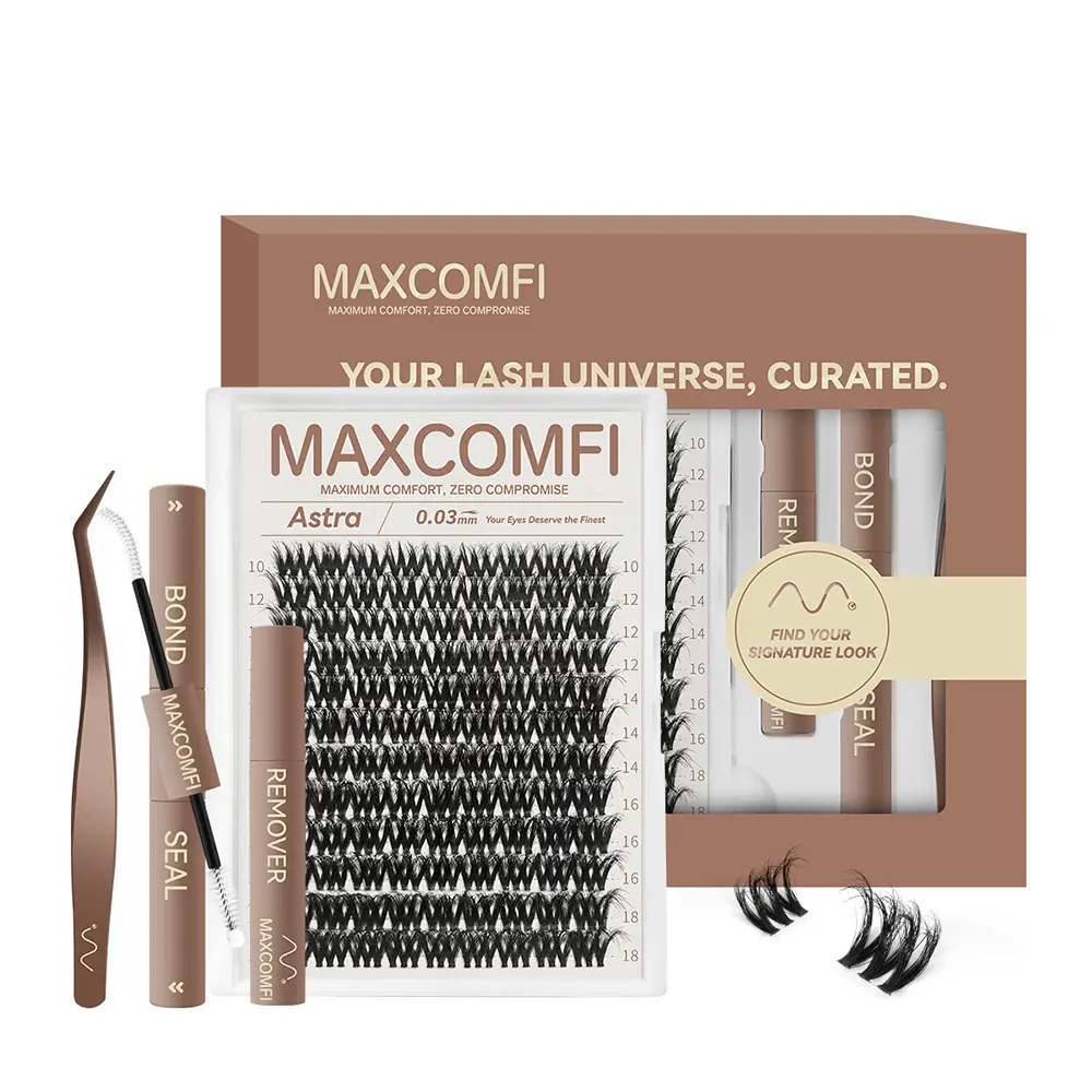 MaxComfi Astra Russian Lyra Downy Eyelash Extensions - Lash Clusters, Cluster Lashes, Airy Cute Natural Look, Super Soft Thin Band, Voluminous Non-Bulky, Long-Lasting Waterproof, Beginner-Friendly Cosmetic (Beauty & Personal Care Makeup)