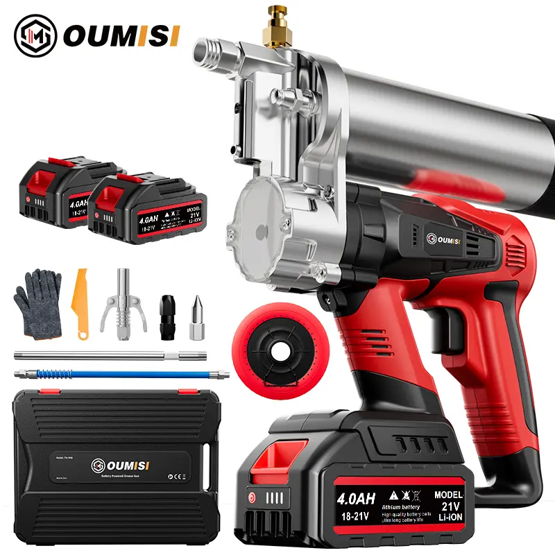 Cordless Grease Gun, High-Efficiency Easy-to-Use Electric Grease Gun, 6.5 oz/min 15500PSI High-Pressure Battery Powered Grease Tool Kit, Grease Tool with 2×4.0Ah Batteries and Charger