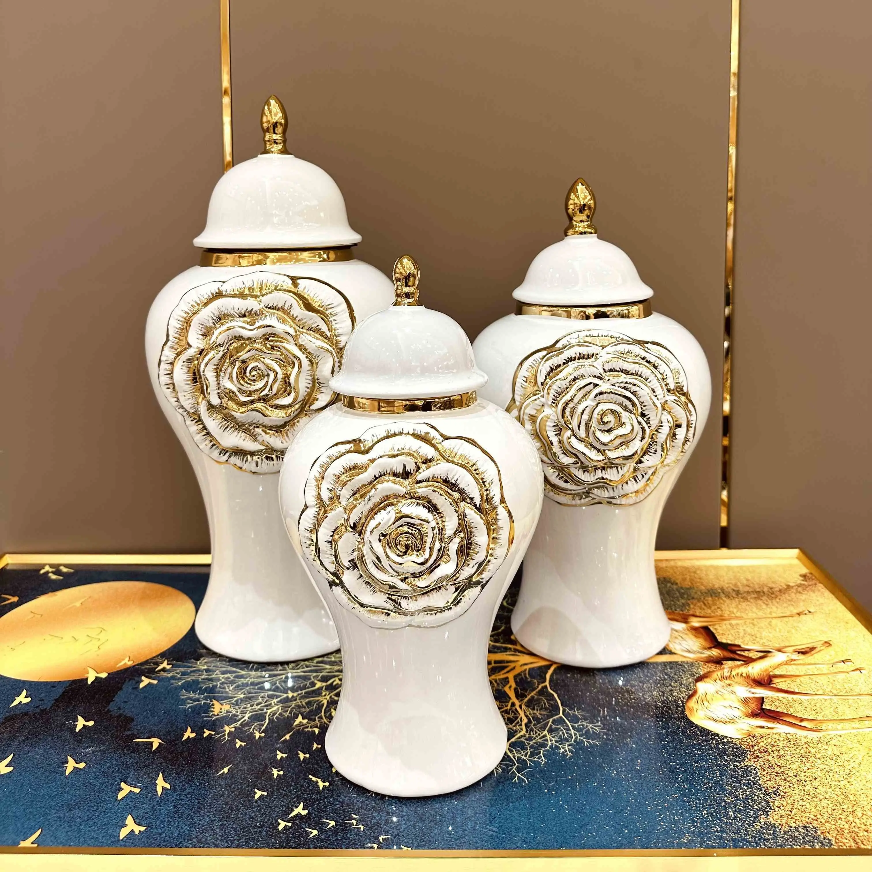 New 1pc Exquisite Cylinder Ceramic Vase - European Style Electroplated Golden Luxury Handicraft Ornament with Contemporary Style - Perfect for Home Decor and Gift Giving