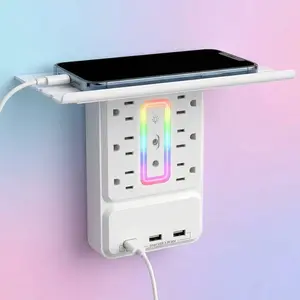 Adjustable Light Color Socket Extender, 6ac 3usb (1 USB-C) Expandable Shelf, Suitable for Home, Dormitory, Office, Kitchen, Wall Outlet Extender
