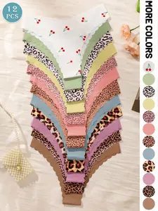 Women's Wave Hem Triangle Panties Set, Pure Color & Leopard Print Sexy Comfort, Slim-Fitting Underwear for All Seasons