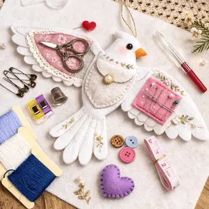 White dove sewing accessory storage mat, handmade fabric travel storage mat, can store jewelry and accessories, making it a great gift for sewing enthusiasts and crafters