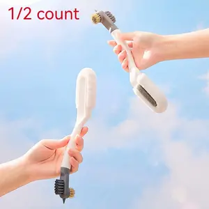 Upgraded Shoe Cleaning Brush Set, Soft Silicone Bristles & Hard Bristles Heads, Long Handle Non-Scratch Design, Ideal for Sneakers