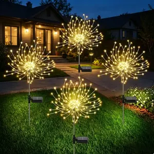 $120 LED Solar Garden Lights 2 Pack, Fairy Firework Decorative Outdoor Lights, Solar Powered Warm White Lighting for Yard, Pathway, Flowerbed, Planter, Balcony, Patio & Christmas Decor