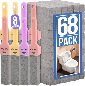 68 Pack Pumice Stone for Cleaning with 8 Handles – Grey Pumice Sticks for Toilet, Bathroom, Kitchen, Pool – Multi-Surface Stain Remover for Hard Water, Limescale & Grime