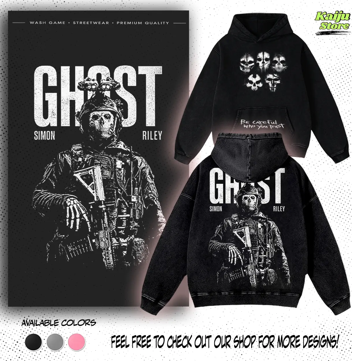 Call of Duty Ghost Simon Riley Washed Hoodie | Tee, Vintage COD MW Casual Graphic T-Shirt Lover Game, Heavyweight Cotton Loose Fit Gaming Merch, Unisex Summer Trendy Outfit Gift for fan