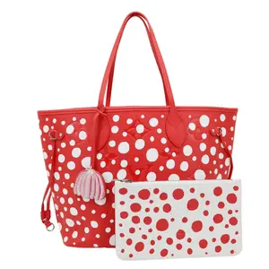 Pre-owned Louis Vuitton Leather Tote Bags x Yayoi Kusama Neverfull MM Infinity Dots Empreinte Tote Bag Red