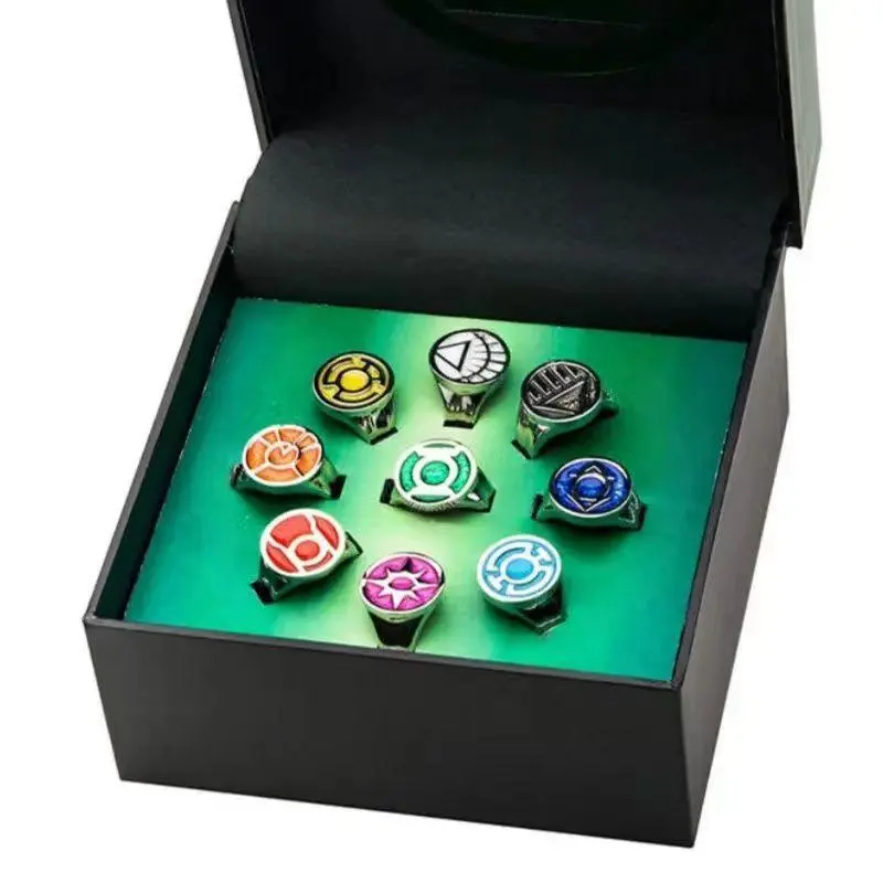 Complete Lantern Power Rings 9‑Piece Gift Box Set Comic‑Inspired Cosplay Collection Costume Accessory
