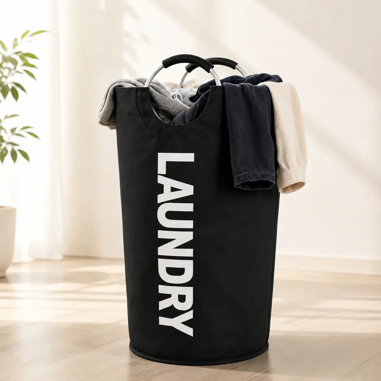 95L Large Laundry Basket, Laundry Hamper, Dirty Clothes Hamper for Laundry, Collapsible Waterproof with Foam Protected Aluminum Handles, Sturdy Stand-Up Fabric Design, Fold Flat for Storage, Great for College Dorm & Back-to-School Season
