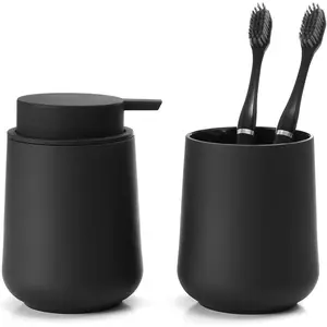 Matte Black Bathroom Accessories 2 count Set Plastic Soap Dispenser and  Holder for Modern Bathroom Decor