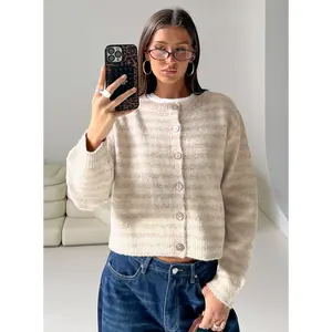 Raynna Button Up Cardigan Beige Stripe