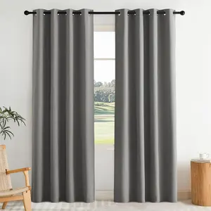 NICETOWN 100% Blackout Curtains for Living Room, 2 Panels Crisp Faux Linen Energy Smart & Noise Blocking Drapes for Bedroom Dining Room, Thermal Insulated Shades