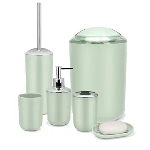 Bathroom Accessory Set - 6 Piece Green Bathroom Accessories Set with Trash Can, Soap Dispenser, Soap Dish, Toothbrush Holder & Cup, Toilet Brush Holder, Bathroom Decor Sets Accessories Complete