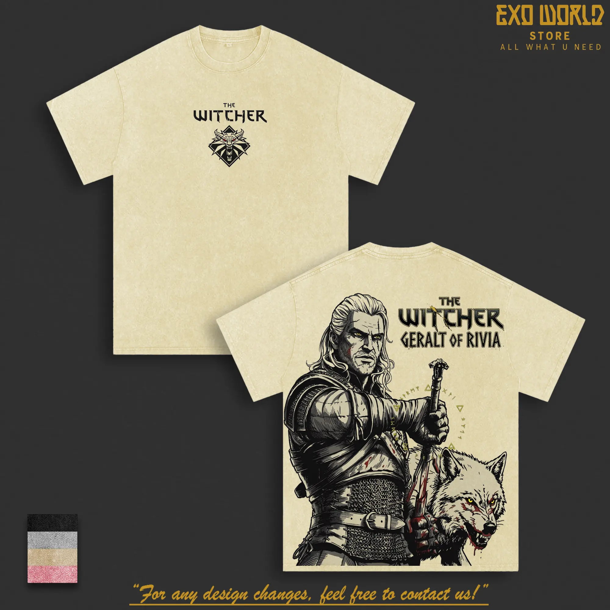 Geralt of Rivia Vintage Washed T-Shirt, The Witcher Graphic Tee, Premium Heavyweight Cotton Oversized Streetwear, White Wolf Monster Hunter Fan Merch, Fantasy RPG Apparel